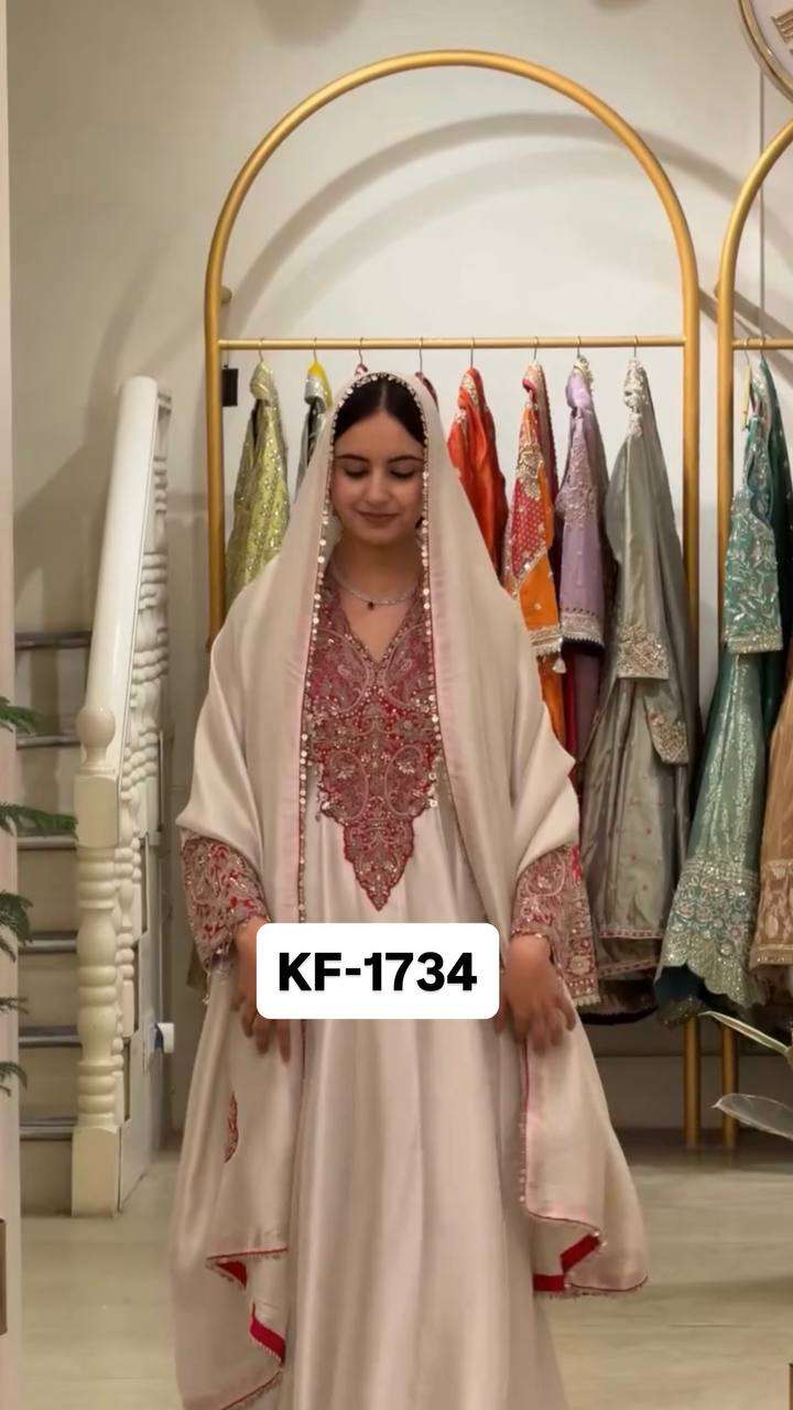 KF 1734 ORGANZA SEQUENCE EMBROIDERY DESIGNER WORK FESTIVE WEAR LADIES SUIT