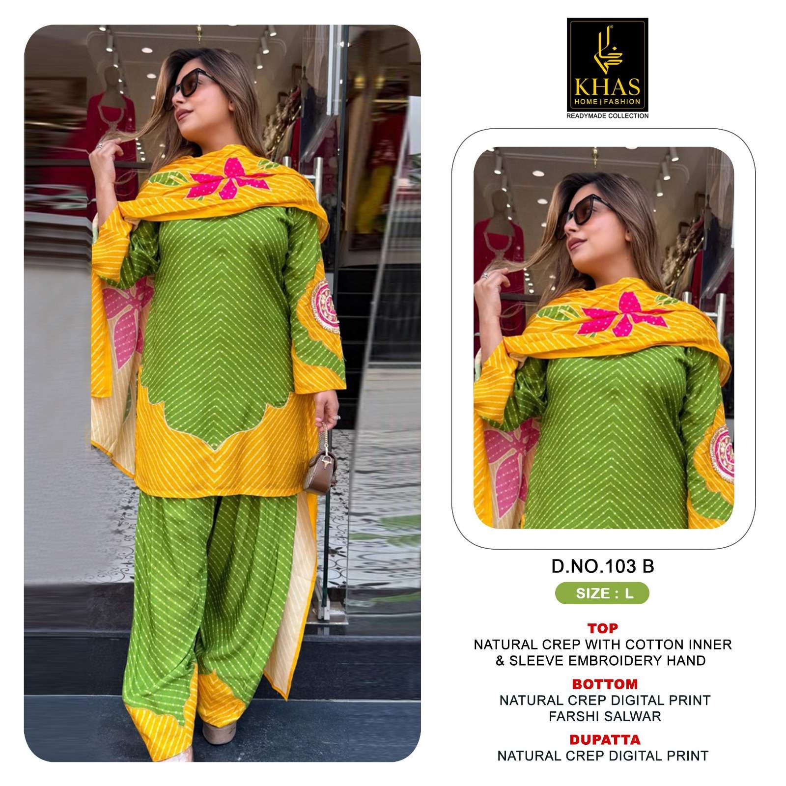 KHAS FASHION D NO 103 CREPE DIGITAL PRINT WITH DESIGNER WORK SUIT