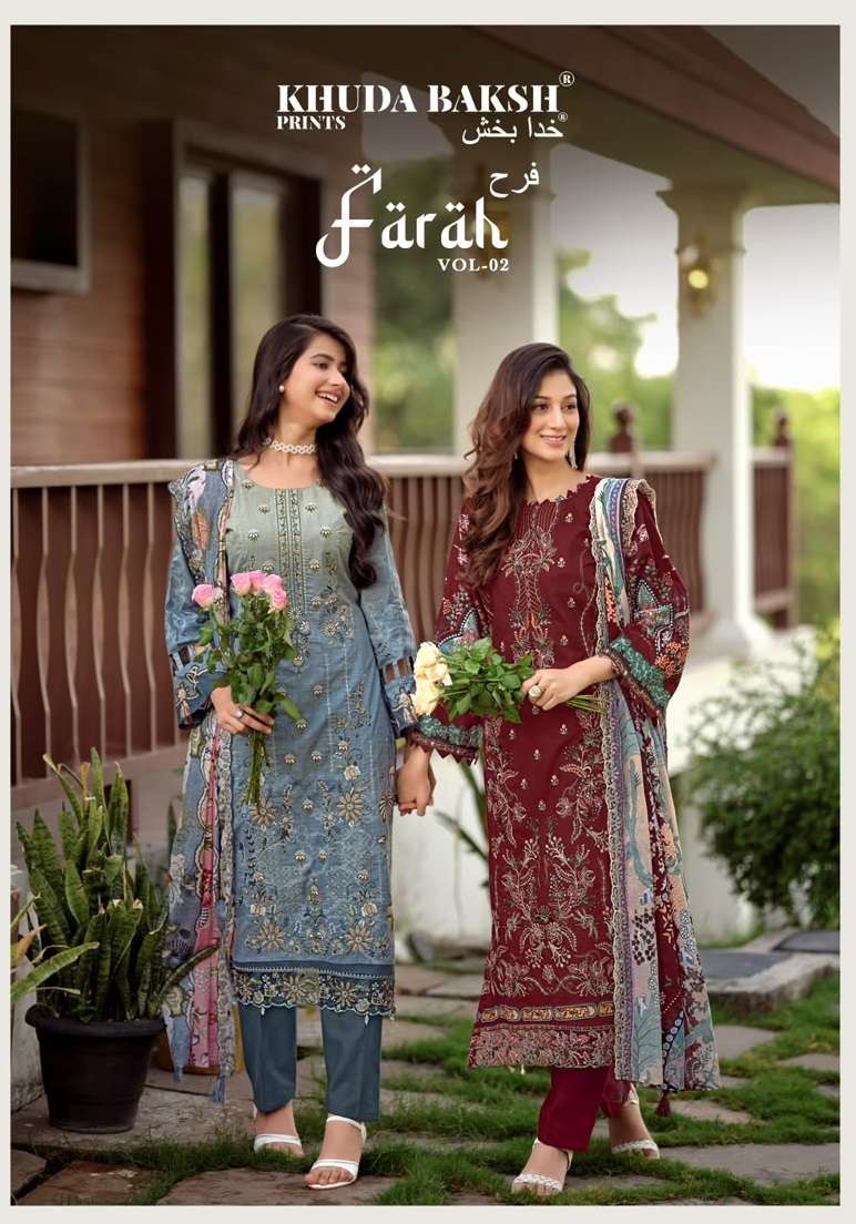 KHUDHA BAKSH PRINTS FARAH VOL 2  LAWN COTTON DIGITAL PRINT WITH FANCY KASHMIRI WORK SUIT