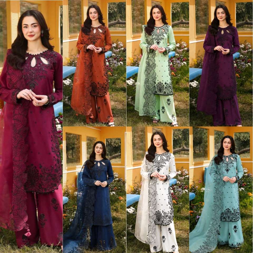 LADY LOOK 041 SATIN EMBROIDERY DESIGNER WORK PARTY WEAR TOP PLAZZO WITH DUPATTA SET 