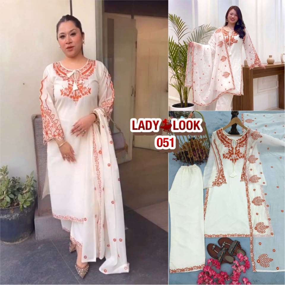 LADY LOOK 051 SILK EMBROIDERY DESIGNER WORK PARTY WEAR LADIES SUIT