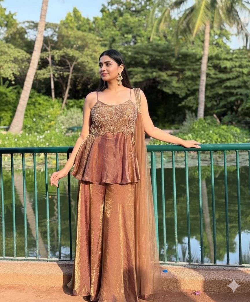 LG 2055 SILK PREETY LOOK DESIGNER PARTY WEAR LADIES TOP PLAZZO AND DUPATTA 
