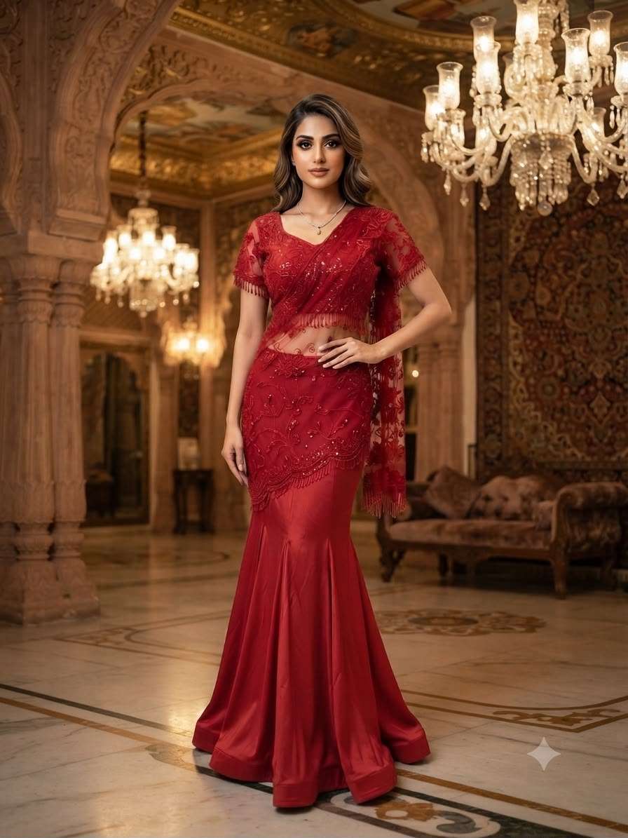 LG 2127 BEAUTIFUL SEQUENCE EMBROIDERED WORKED READY TO WEAR SAREE WITH STITCHED BLOUSE PIECE 