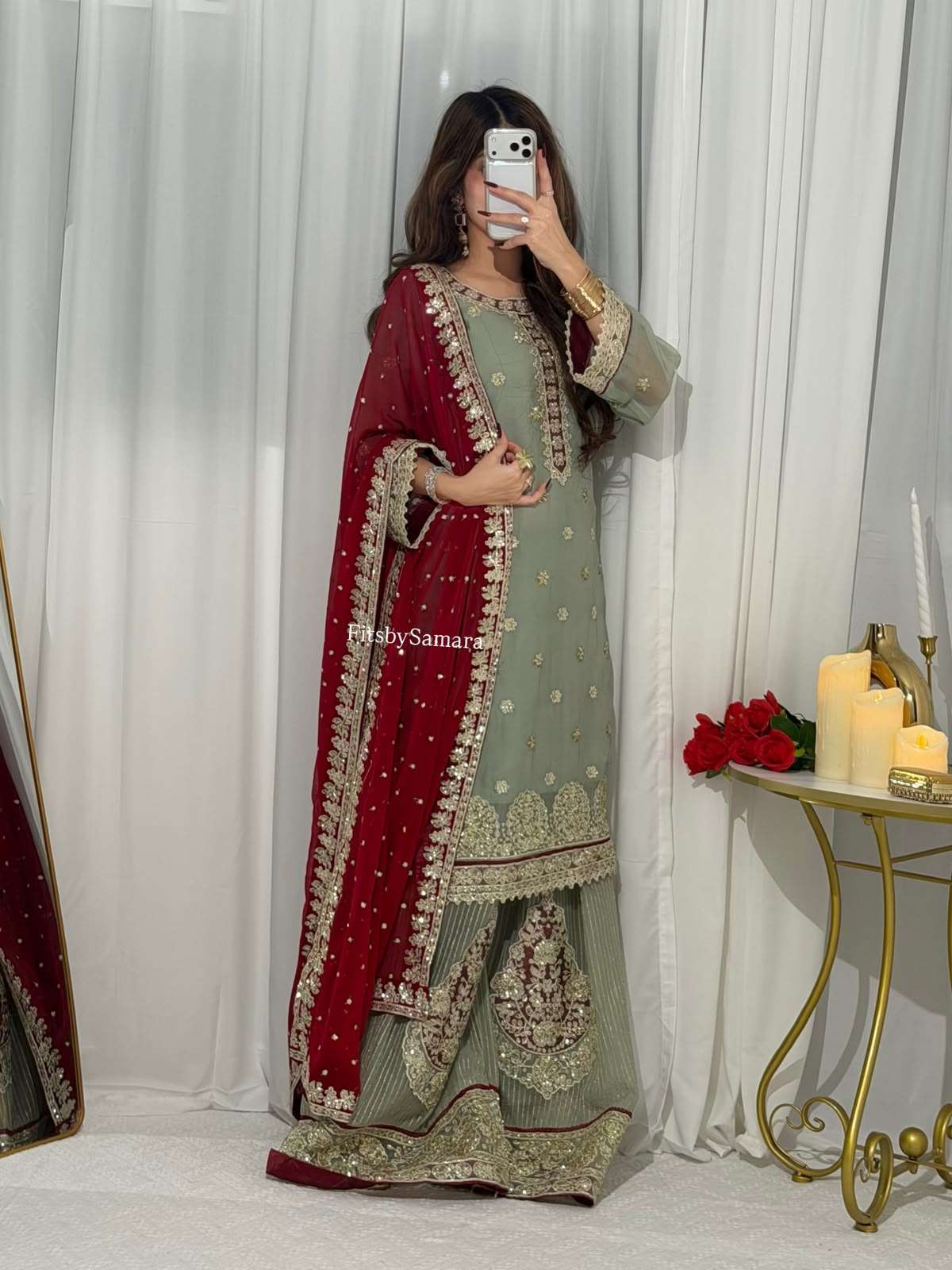 LG 2133 GEORGETTE HEAVY EMBROIDERED DESIGNER TOP PLAZZO AND DUPATTA SET