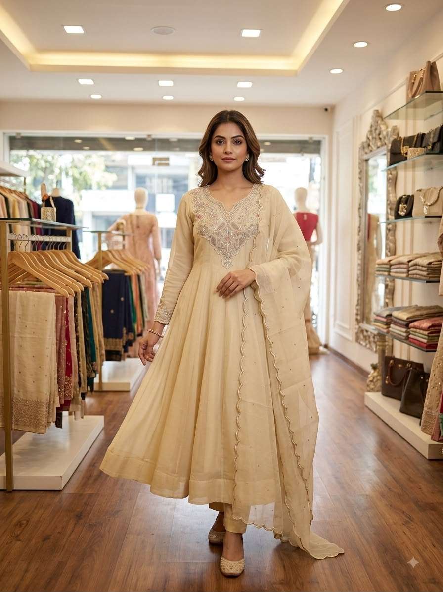 LG 2135 COSMOS FABRIC BEAUTIFUL EMBROIDERED WORKED GOWN PANT WITH DUPATTA 