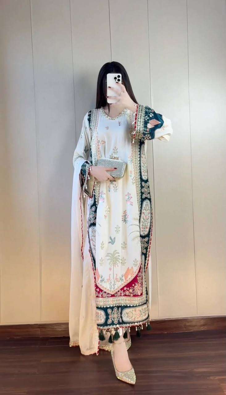 LG 2141 SILK BEAUTIFUL DESIGNER KAFTAN WITH PANT AND DUPATTA SET