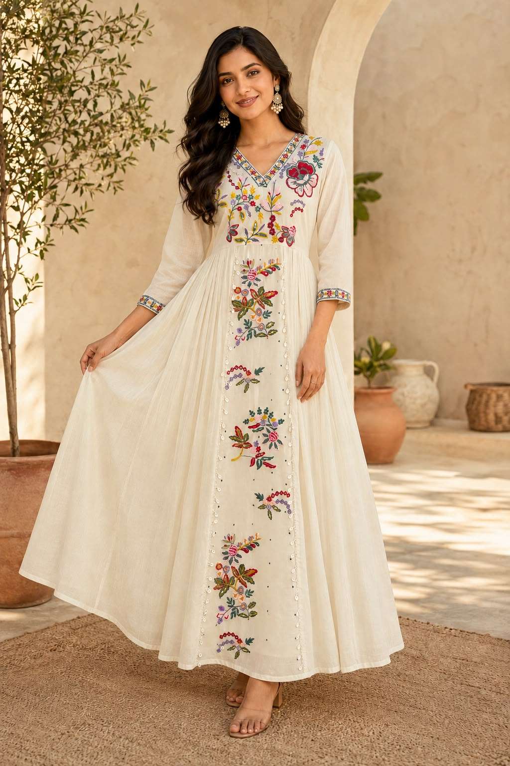 LG 2142 COTTON EMBROIDERY WORKS PREETY LOOK FESTIVE WEAR MAXI GOWN 