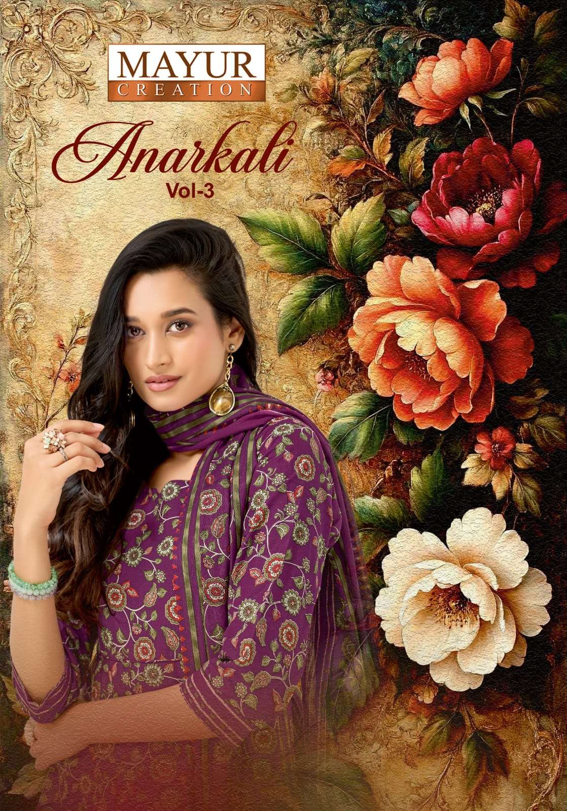 MAYUR CREATION ANARKALI VOL 3 COTTON PRINT FROCK STYLE KURTI BOTTOM AND DUPATTA SET 