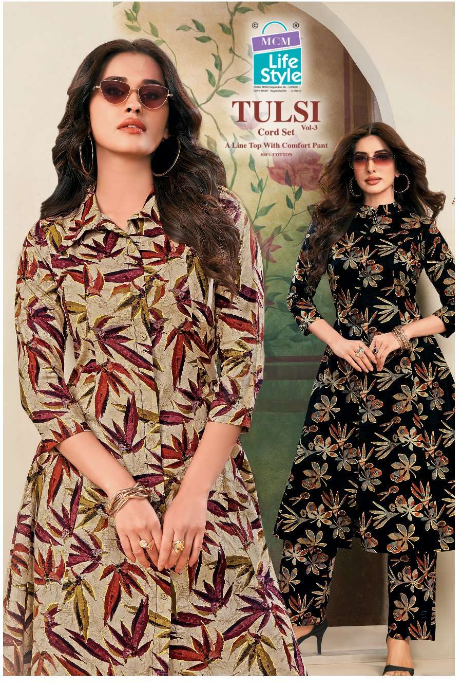 MCM LIFESTYLE TULSI VOL 3 A LINE CUT STYLE KURTI WITH BOTTOM PAIR 
