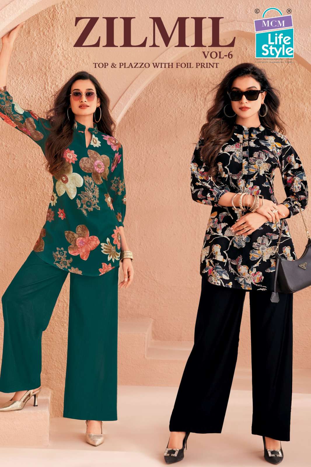 MCM LIFESTYLE ZILMIL VOL 6 FANCY READY TO WEAR LADIES TOP WITH PLAZZO PAIR 