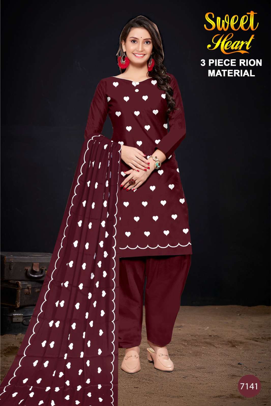 MF SWEET HEART THREE PRINT RAYON DRESS MATERIALS