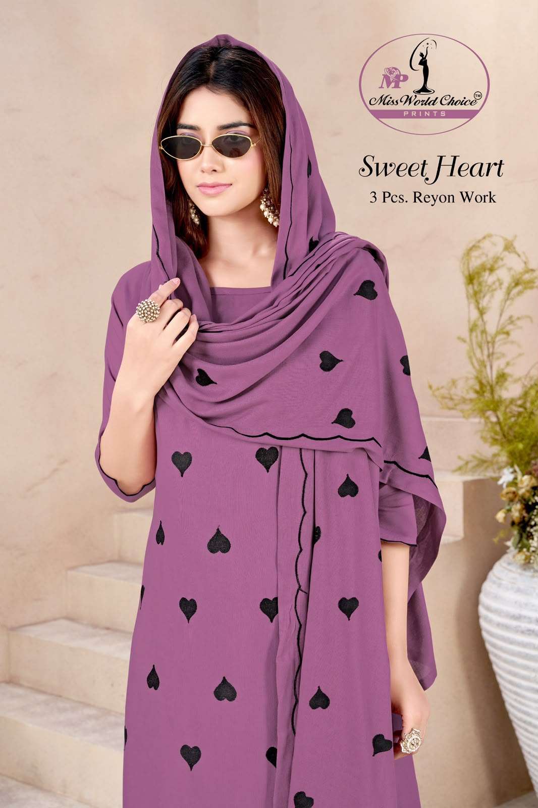 MISS WORLD CHOICE SWEET HEART VOL 1 RAYON PRINT FABRIC FANCY WORKS SUIT