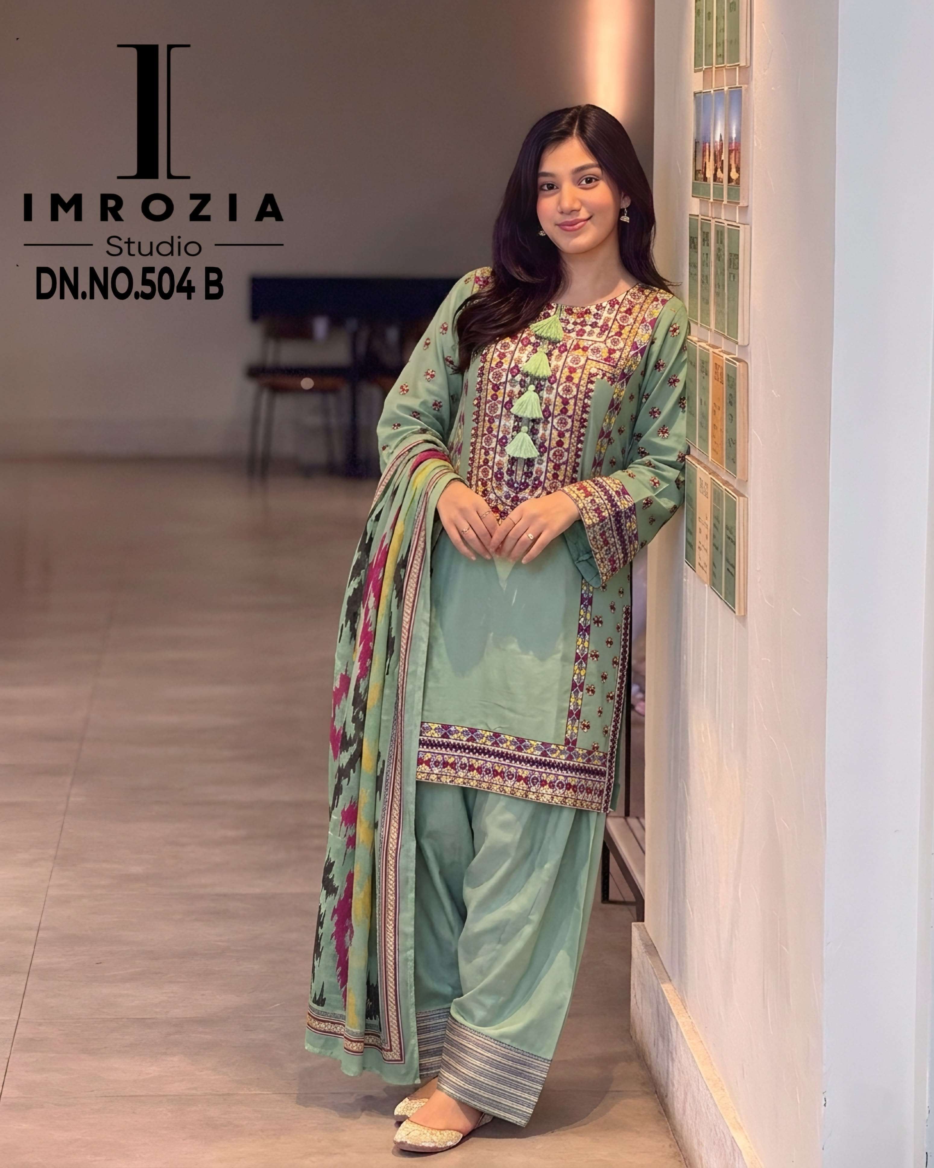 MROZIA STUDIO D NO 504 VISCOSE EMBROIDERY DESIGNER WORK READY MADE PAKISTANI SUIT