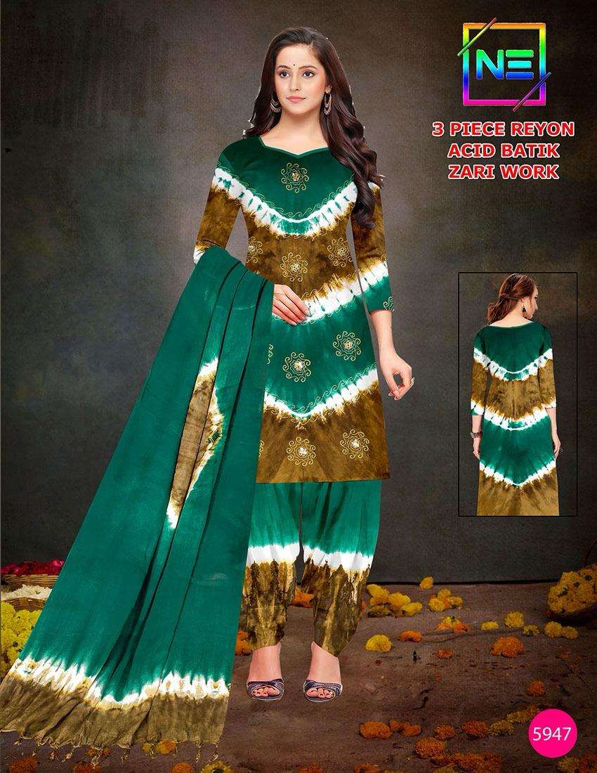 NE PRESENTS 3 PIECE RAYON ACID BATIK ZARI WORK COLLECTION 