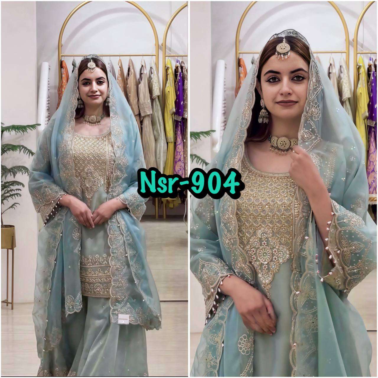 NSR 904 GEORGETTE DESIGNER PARTY WEAR LOOK TOP PLAZZO AND DUPATTA SET 