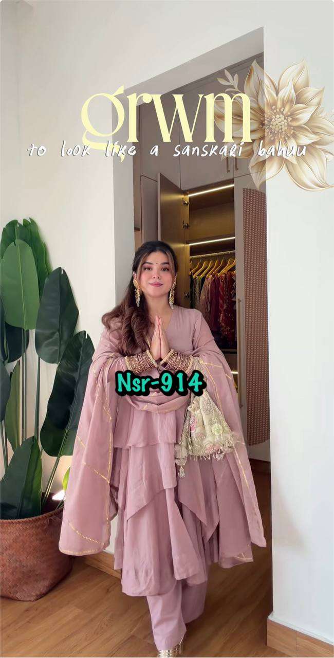 NSR 914 SILK WITH PREETY LOOK DESIGNER LADIES PARTY WEAR SUIT