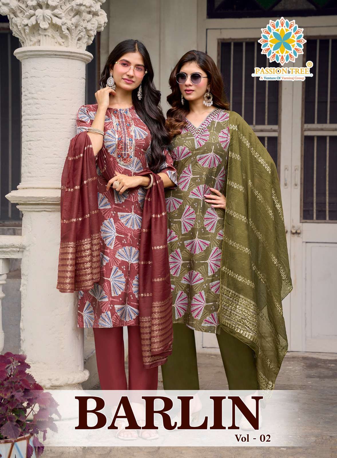 PASSION TREE BARLIN VOL 2 FANCY PRINT LADIES KURTI PANT AND DUPPATTA SET 