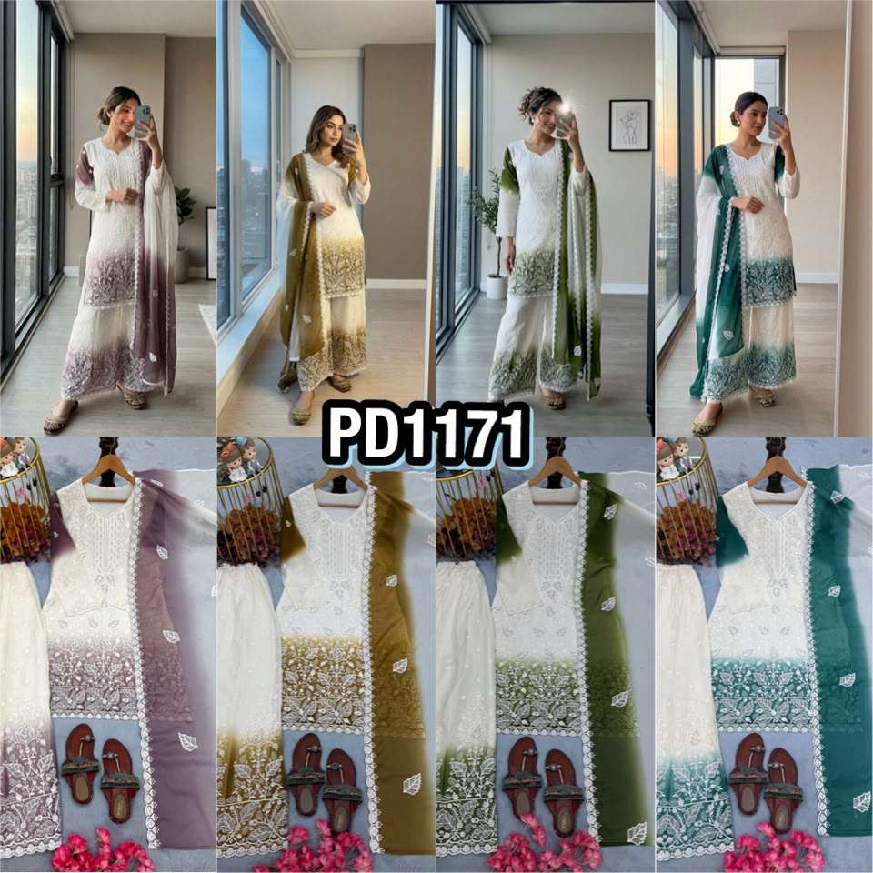PD 1171 DUAL TONE GEORGETTE EMBROIDERY DESIGNER WORK READY MADE FESTIVE WEAR SUIT