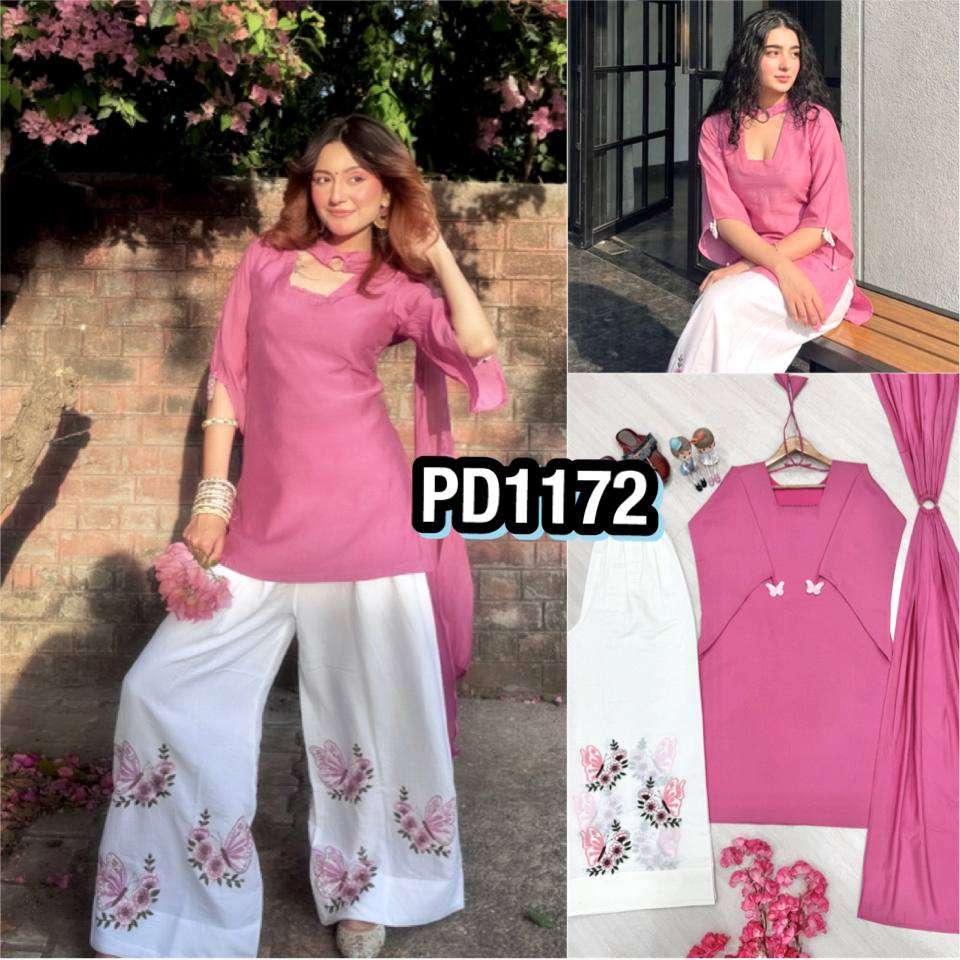 PD 1172 SILK PREETY LOOKS DESIGNER LADIES TOP PLAZZO AND DUPATTA SET 