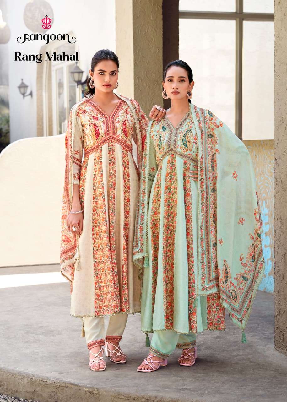 RANGOON RANG MAHAL MUSLIN PREETY LOOK DESIGNER FESTIVE WEAR ANARKALI GOWN STYLE SUIT