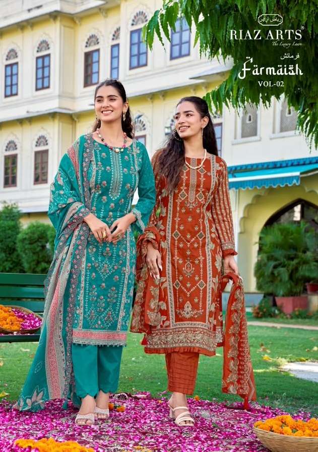 RIAZ ARTS FARMAISH VOL 2 LAWN COTTON DIGITAL PRINT WITH FANCY EMBROIDERY WORK SUIT