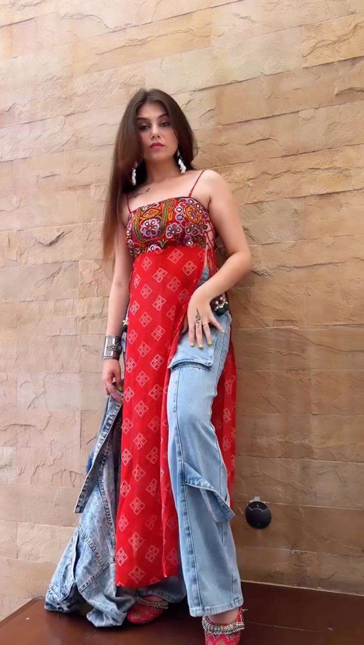 RTC 5691 FOR GEORGETTE MIRROR WORK DESIGNER NAVRATRI WEAR LADIES KURTI