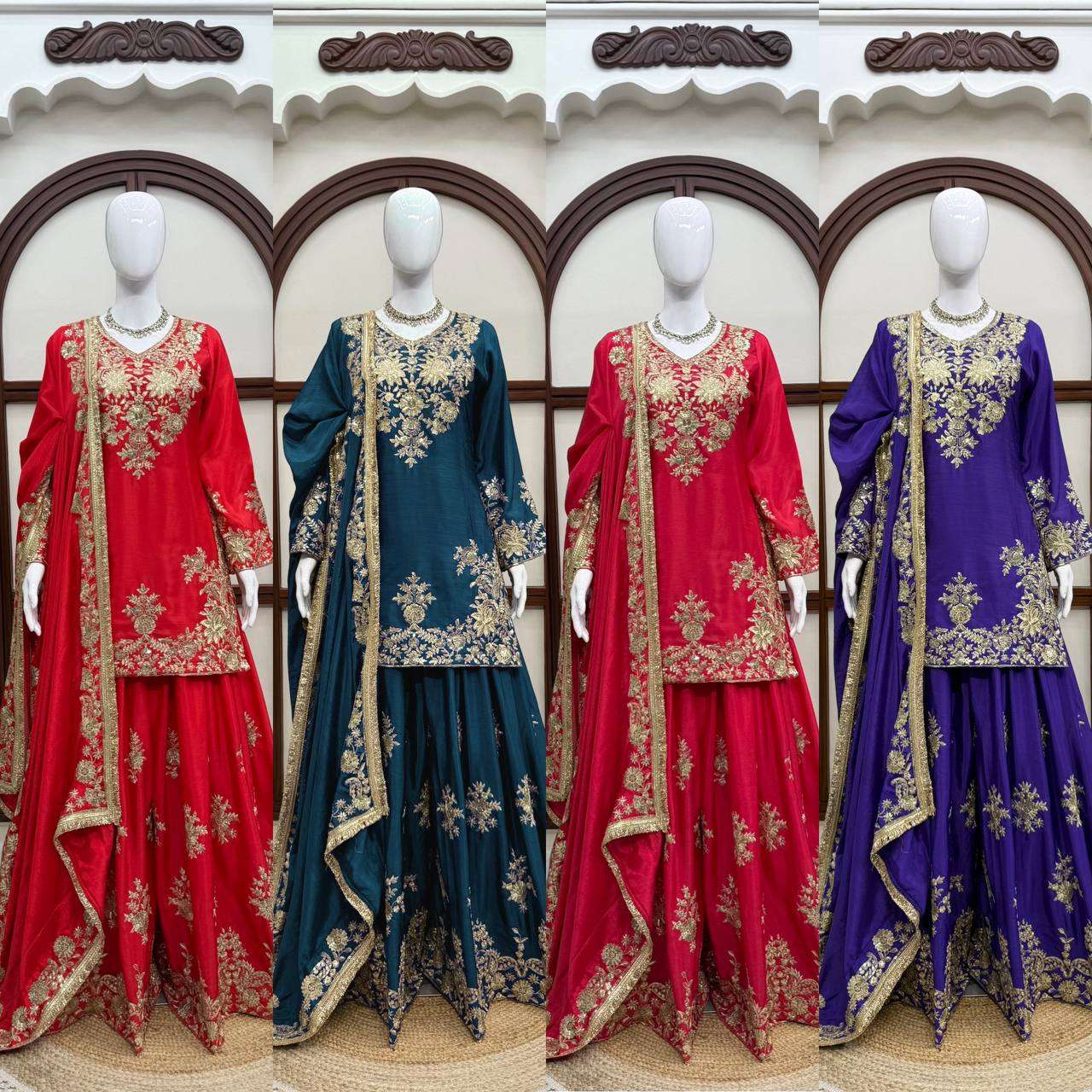 RTC 6041 SILK HEAVY DESIGNER WORK WEDDING FUNCTION WEAR SHARARA SUIT