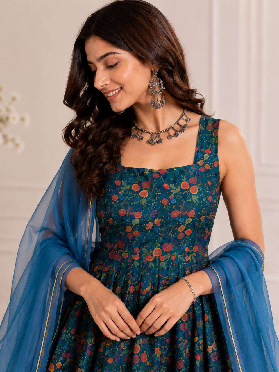 SC 346 ORANGZA SILK DESIGNER PRINTED PREETY LOOK DESIGNER LADIES ANARKALI GOWN STYLE DRESS