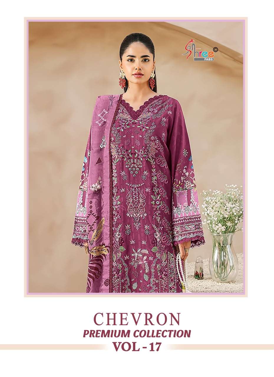 SHREE FABS CHEVRON PREMIUM COLLECTION VOL 17 COTTON EMBROIDERY DESIGNER WORK PAKISTANI SALWAR KAMEEZ
