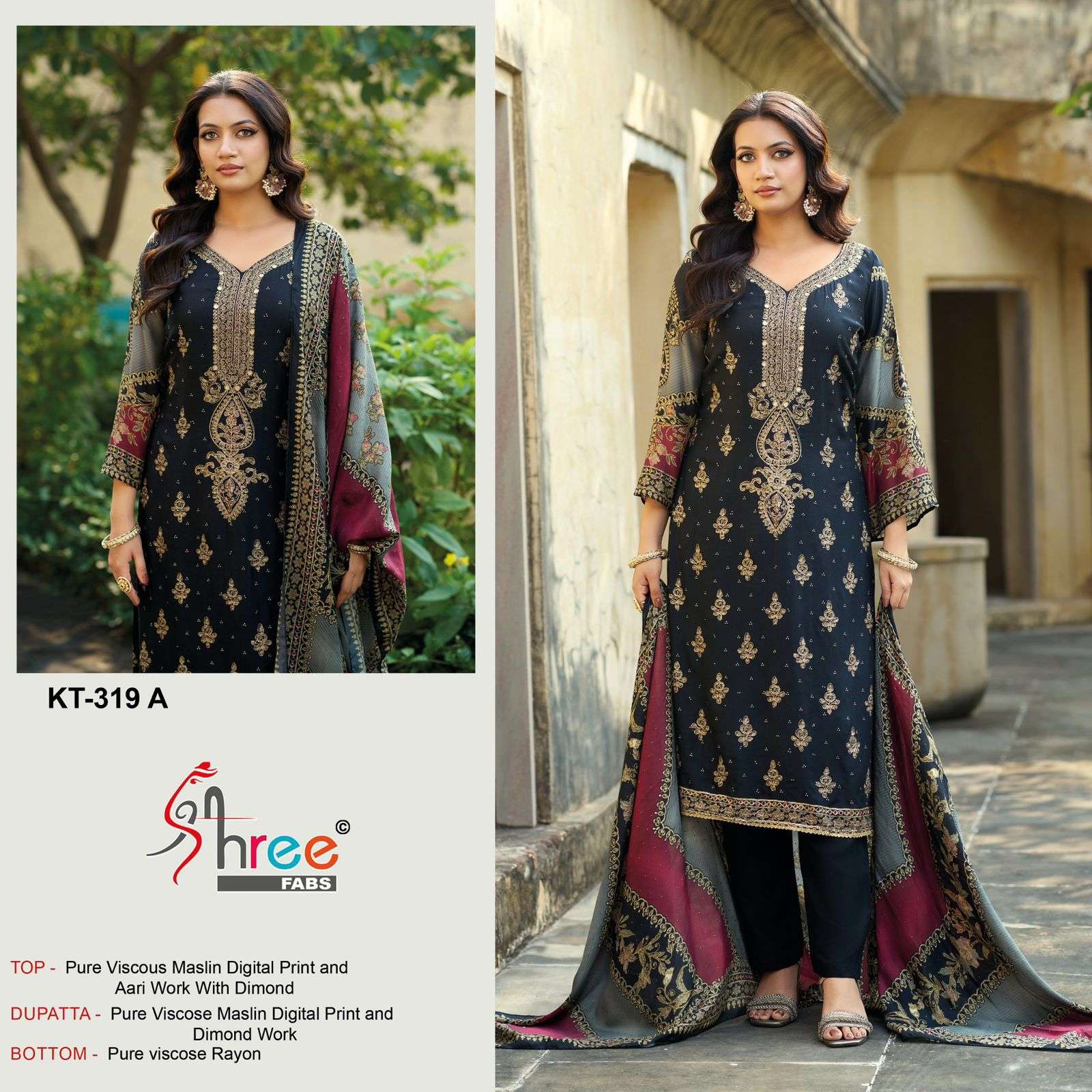 SHREE FABS KT 319 VISCOSE DIGITAL PRINT WITH DESIGNER WORK SUIT