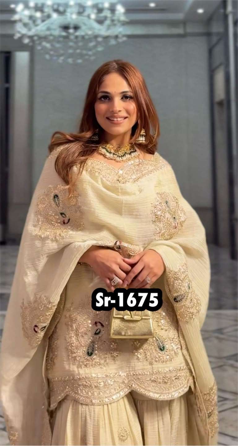 SR 1675 SILK HEAVY EMBROIDERD DESIGNER WEDDING FUNCTION WEAR LADIES SUIT