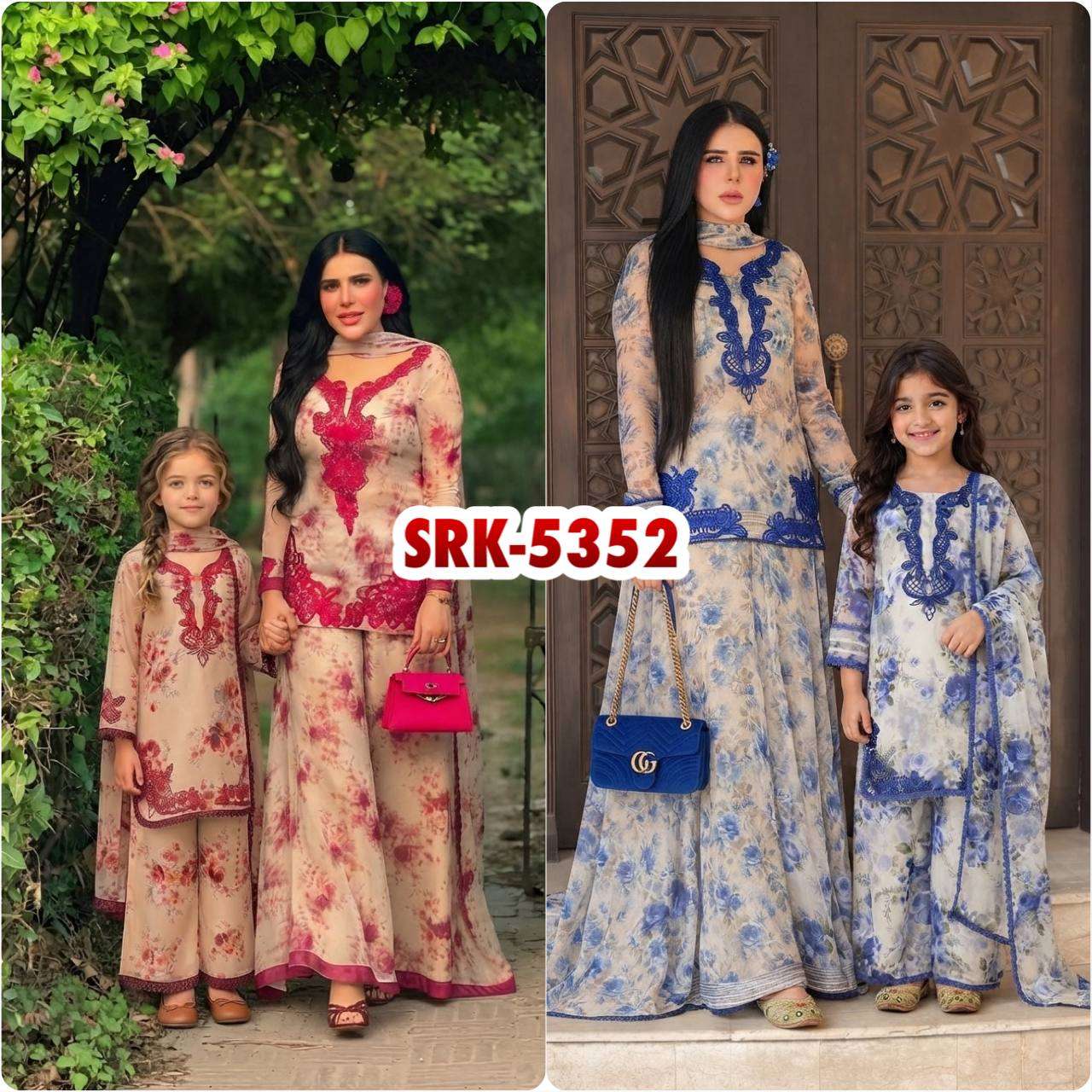 SRK 5352 GEORGETTE DESIGNER WORK READY MADE PARTY WEAR MOTHER AND DUPATTA COMBO SUIT