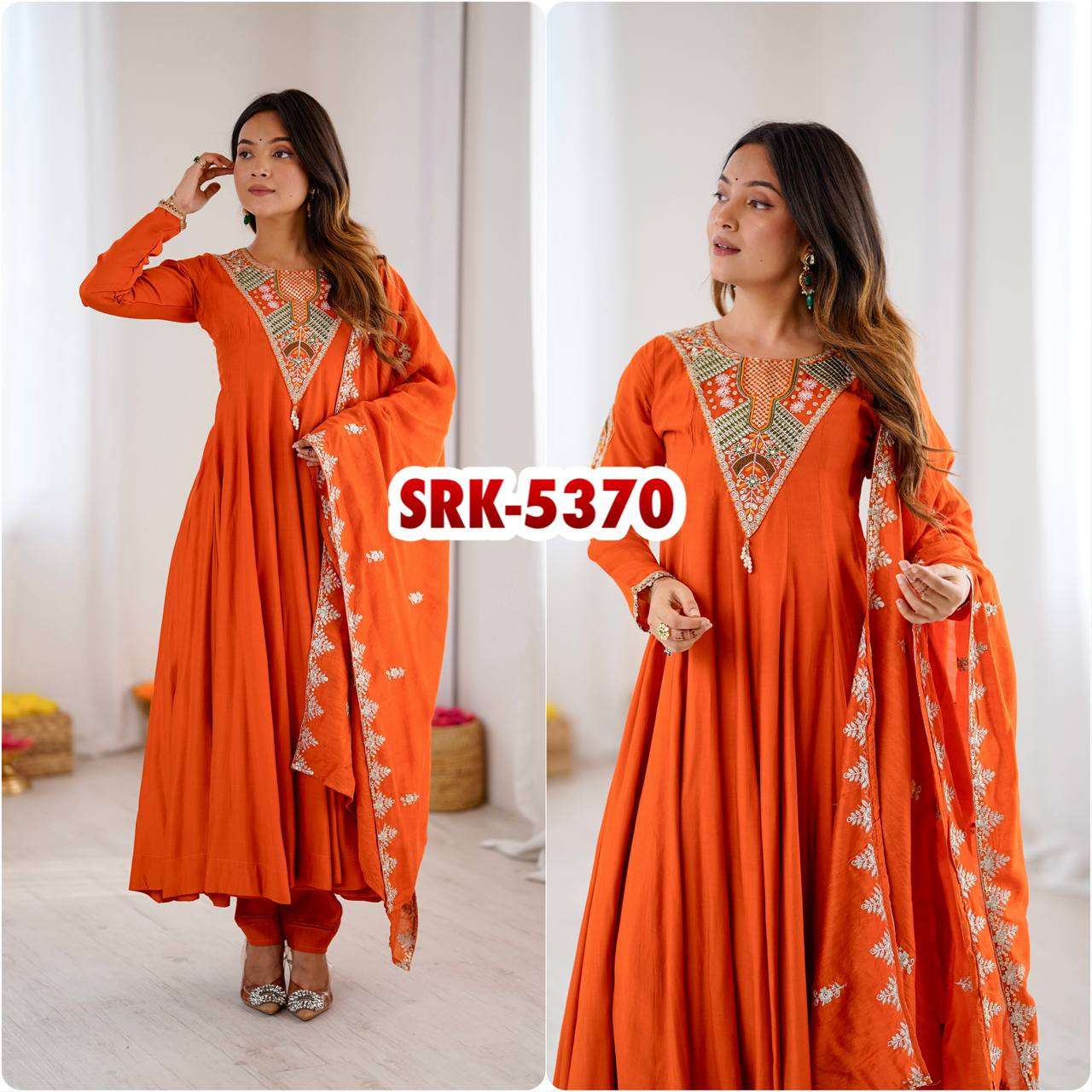 SRK 5370 SILK WITH SEQUENCE EMBROIDERY DESIGNER WORK ANARKALI GOWN STYLE DRESS