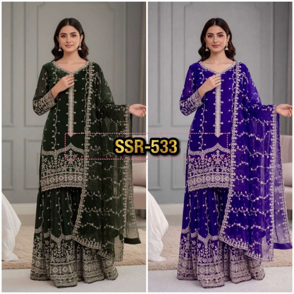 SSR 533 SILK SEQUENCE EMBROIDERY DESIGNER WORK FESTIVE WEAR SUIT