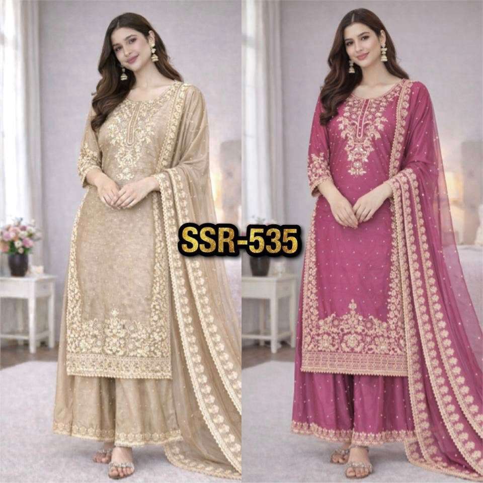 SSR 535 SILK HEAVY EMBROIDERD DESIGNER FESTIVE WEAR LADIES SUIT