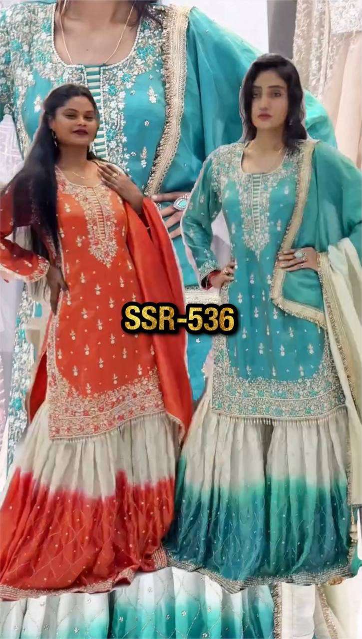 SSR 536 SHADED FABRIC HEAVY EMBROIDERY DESIGNER WORK PARTY WEAR LADIES SUIT