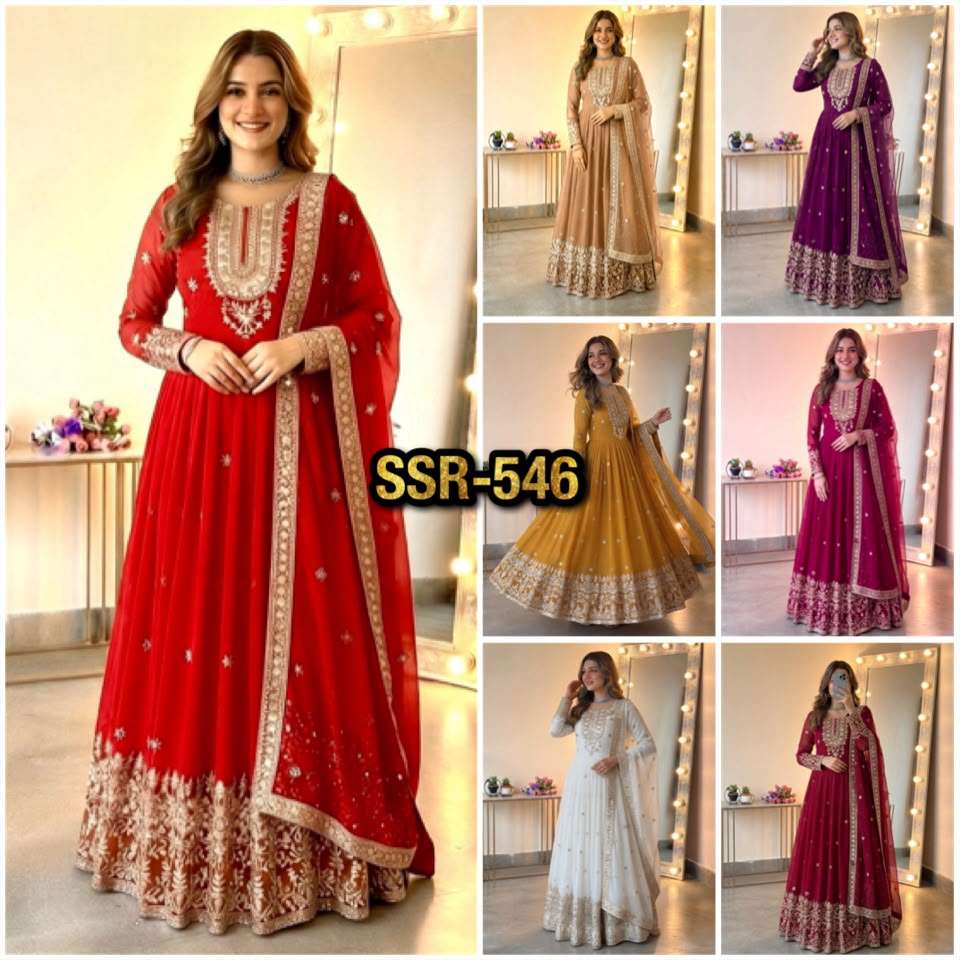 SSR 546 GEORGETTE SEQUENCE DESIGNER WORK READY MADE FESTIVE WEAR GOWN SUIT