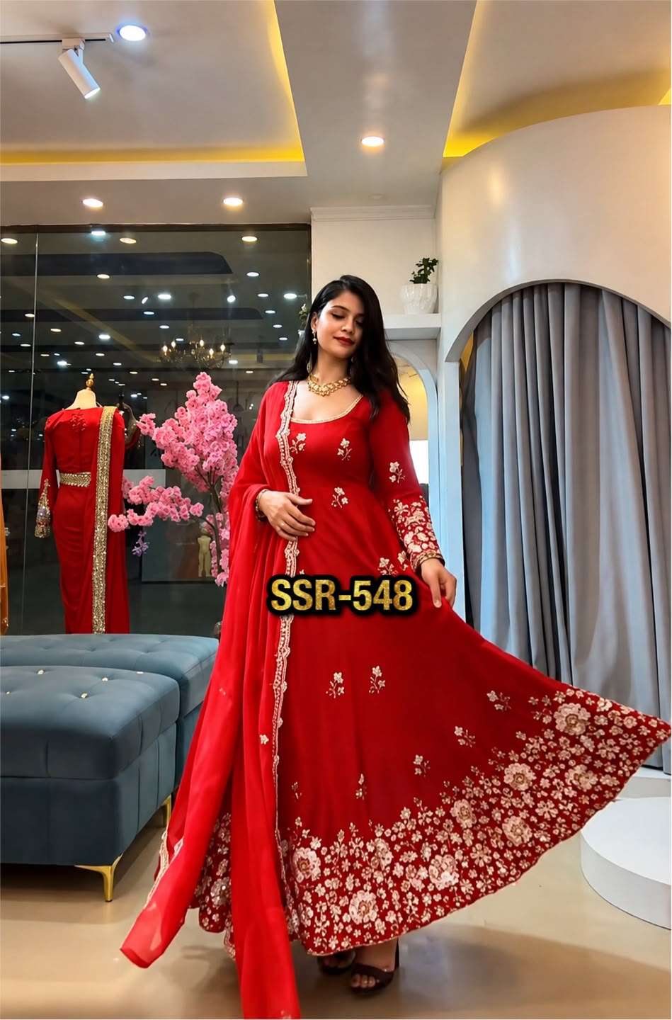 SSR 548 SILK SEQUENCE EMBROIDERED DESIGNER WORK ETHNIC WEAR LADIES SUIT
