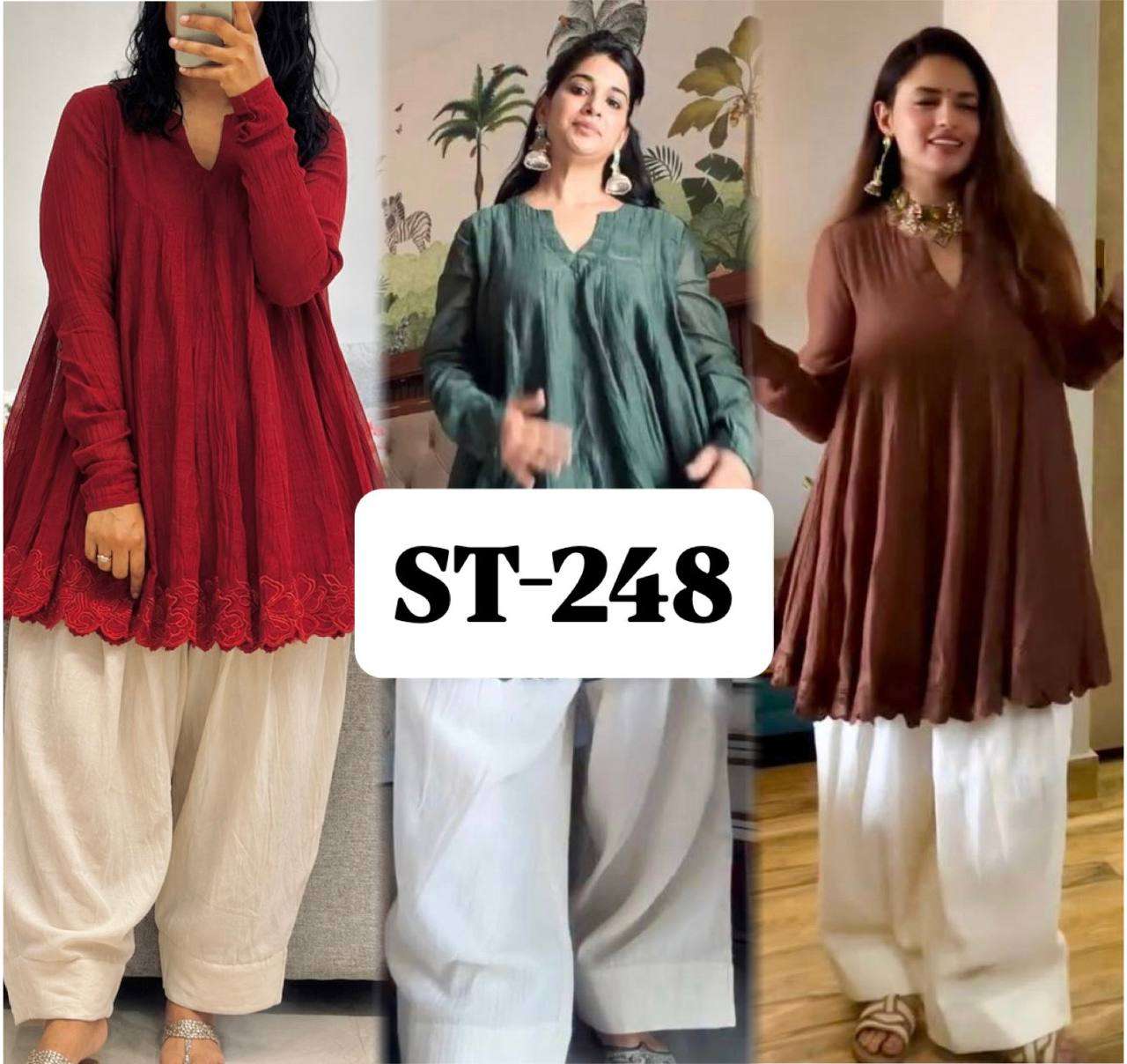ST 248 CHANDERI PREETY LOOKS LADIES TOP WITH PLAZZO PAIR 