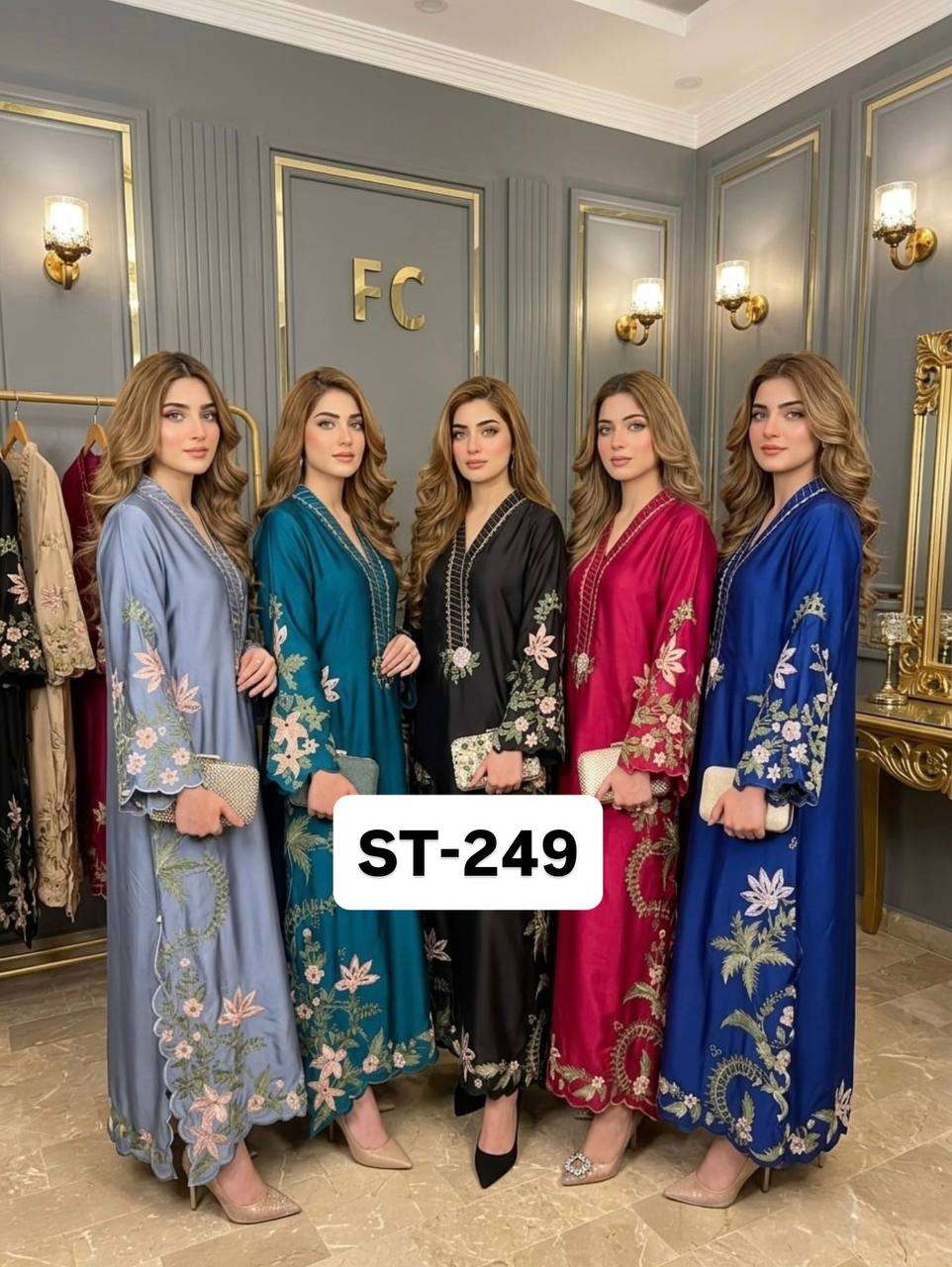 ST 249 ROMAN SILK HEAVY EMBROIDERY THREAD WORK 3 PIS SUIT SET