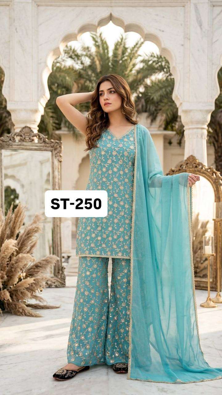 ST 250 GEORGETTE HEAVY EMBROIDERY DESIGNER WORK FESTIVE WEAR LADIES SUIT