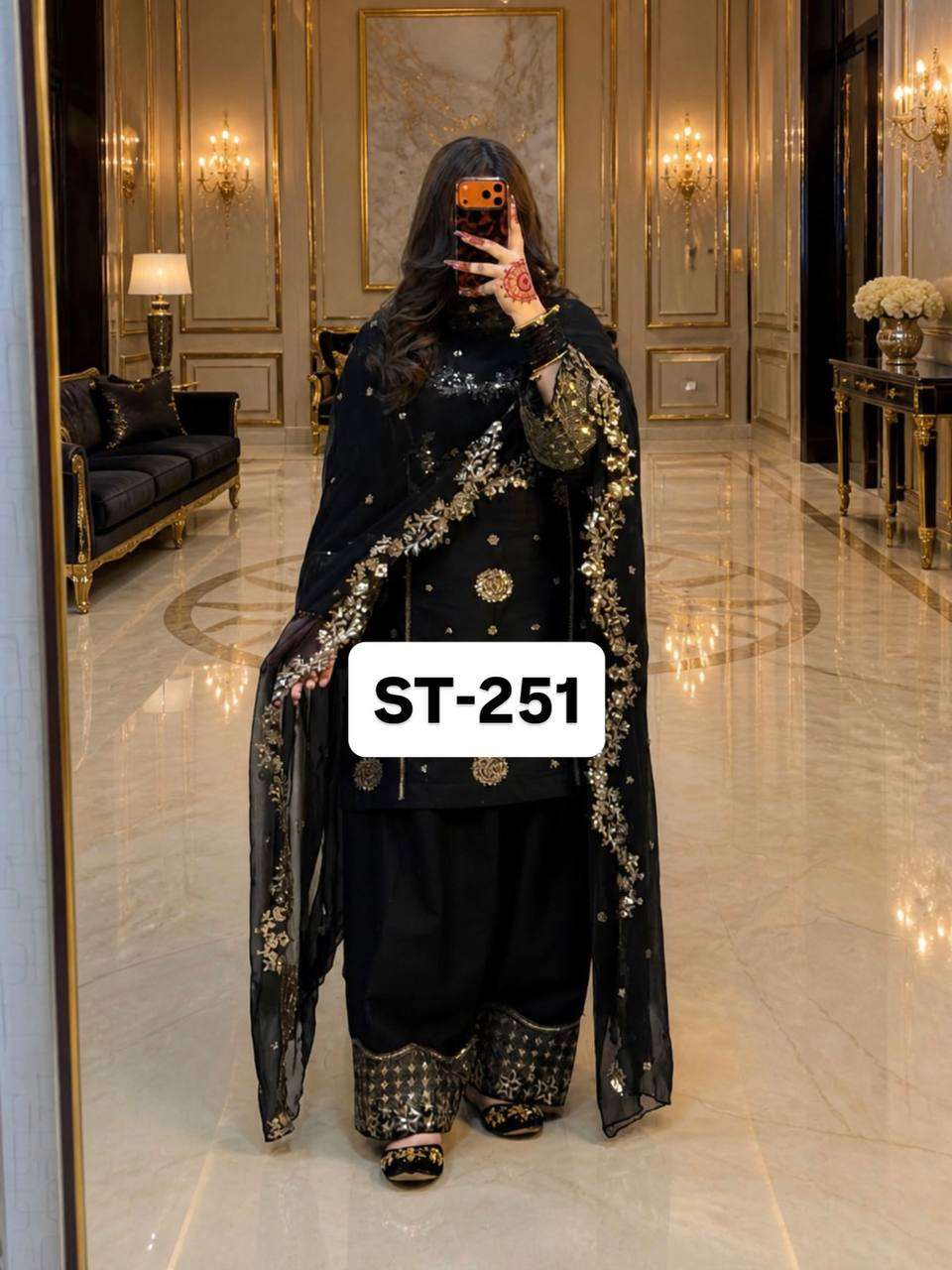 ST 251 FOX GEORGETTE HEAVY EMBROIDERY SEQUENCE WORK 3 PIS SUIT SET