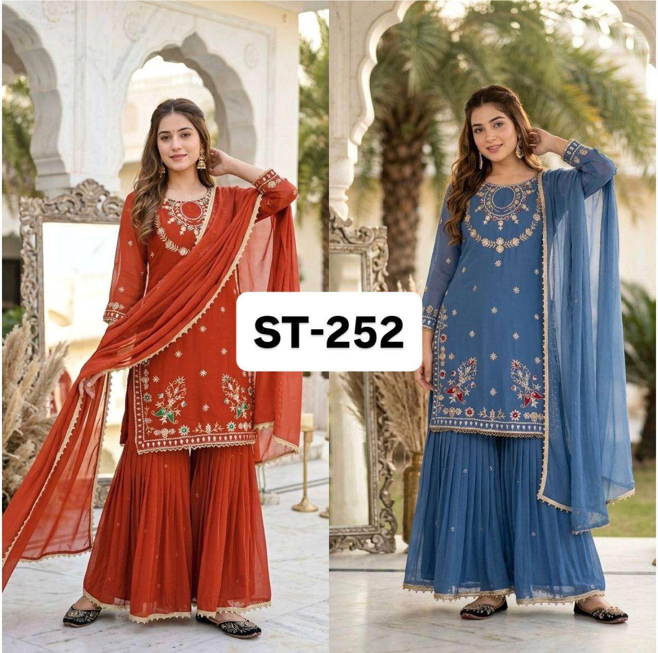 ST 252 FOX GEORGETTE SEQUENCE EMBROIDERY DESIGNER WORK FESTIVE WEAR LADIES SUIT