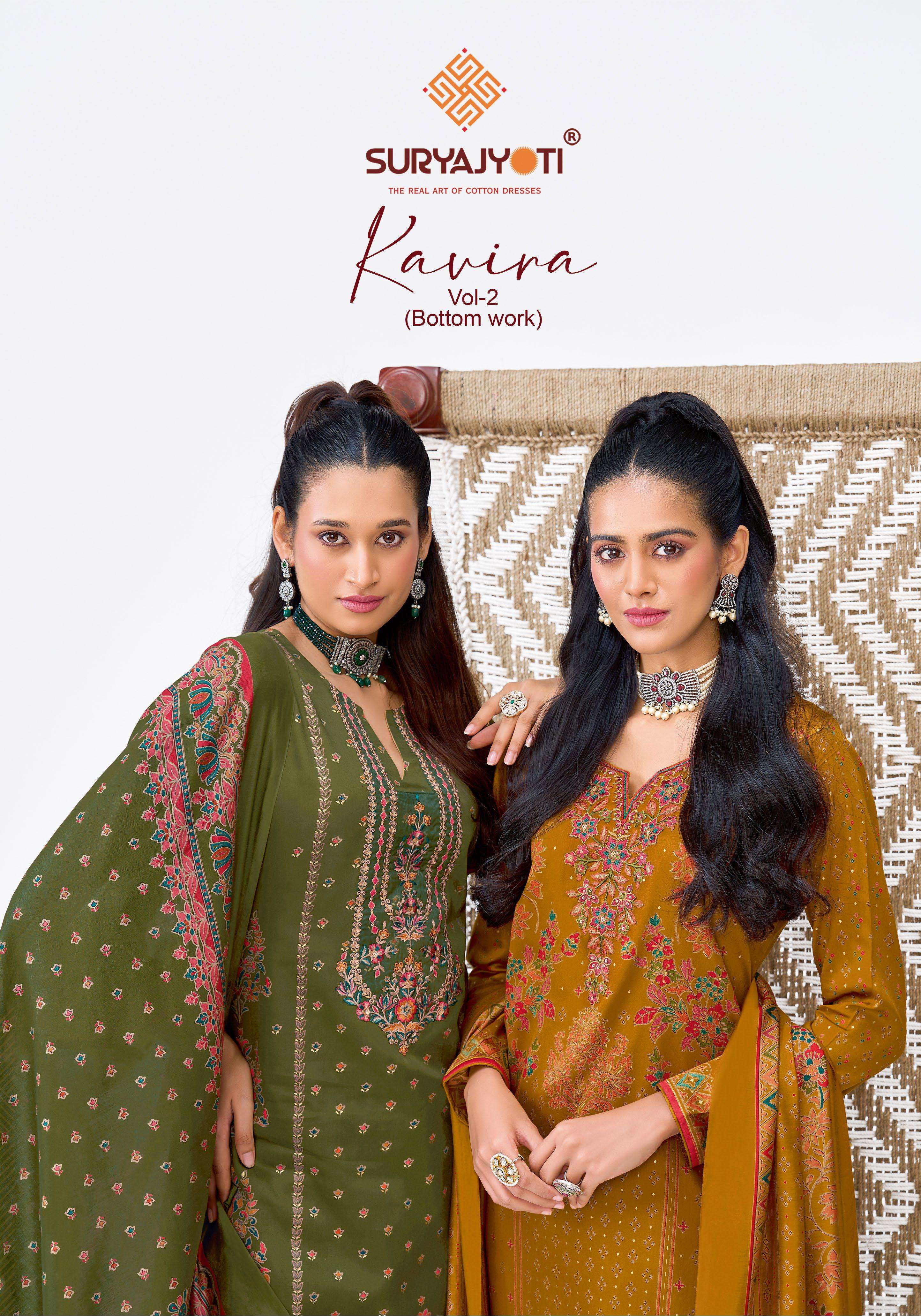 SURYAJYOTI KAVIRA VOL 2 JAM SATIN PRINT WITH EMBROIDERY DESIGNER WORK SUIT