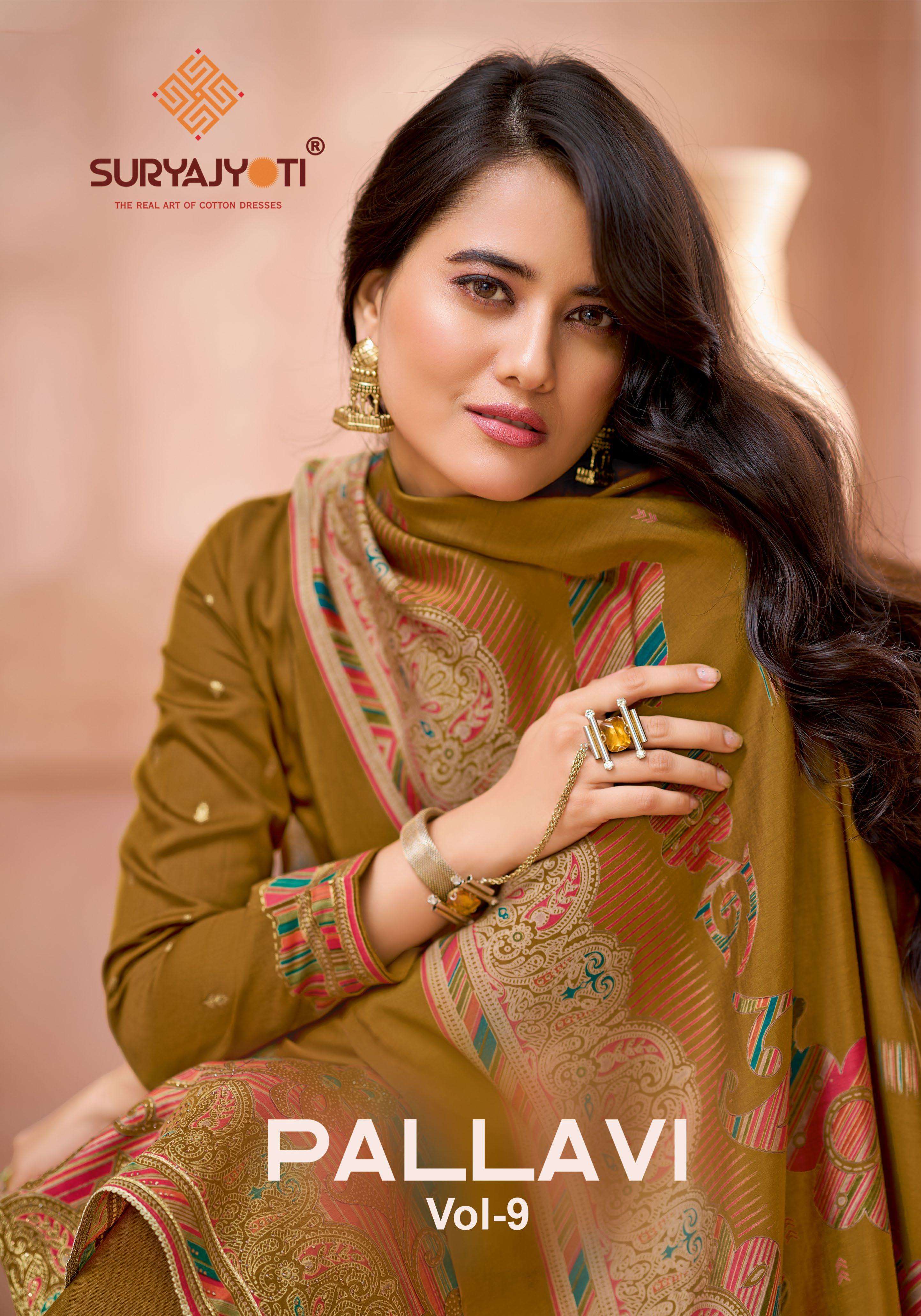 SURYAJYOTI PALLAVI VOL 9 JAM SATIN PRINT WITH FANCY WORK SUIT