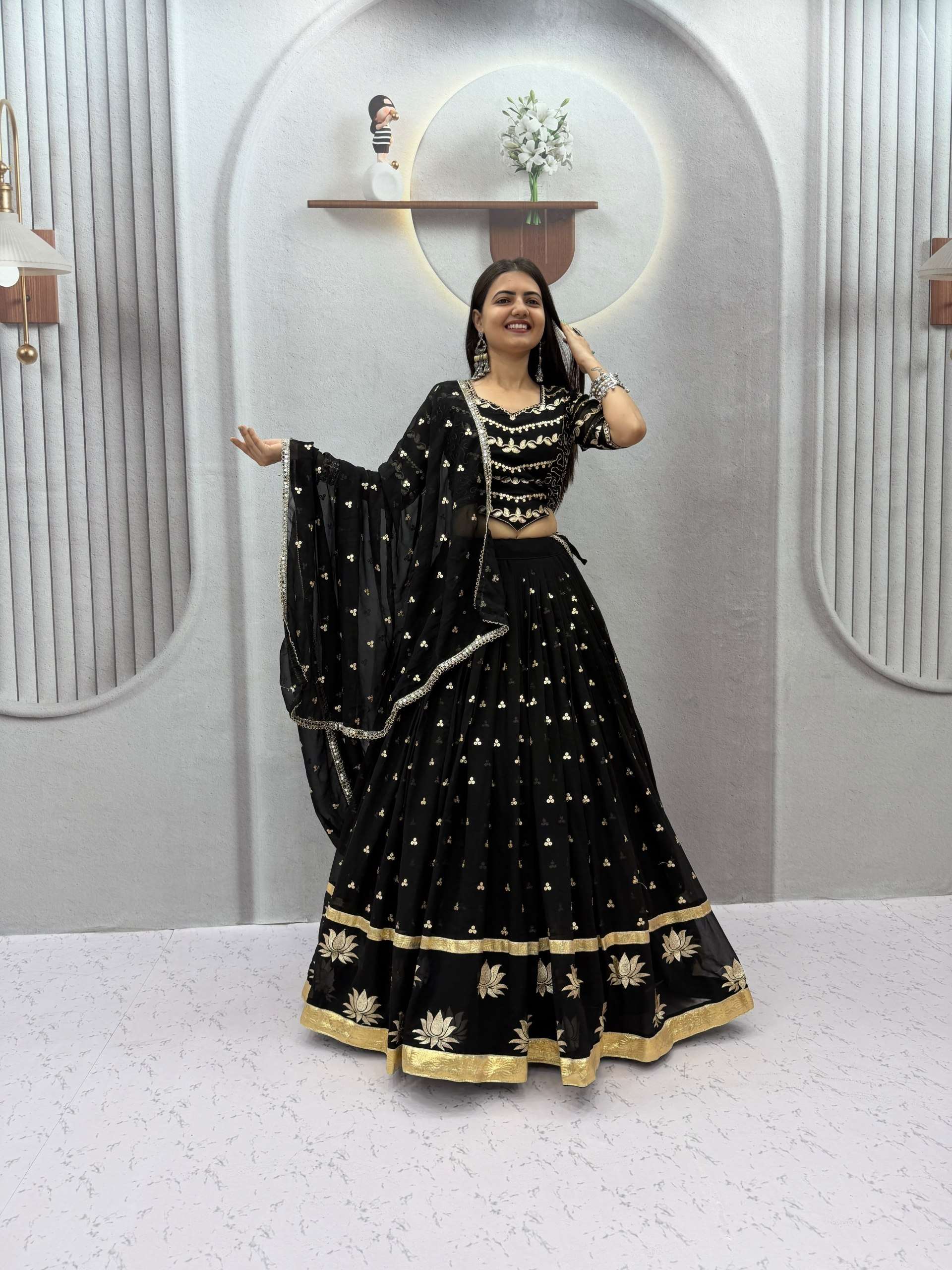 TAPI 339 GEORGETTE SEQUENCE EMBROIDERY DESIGNER NAVRATRI WEAR LEHENGA CHOLI COLLECTION 