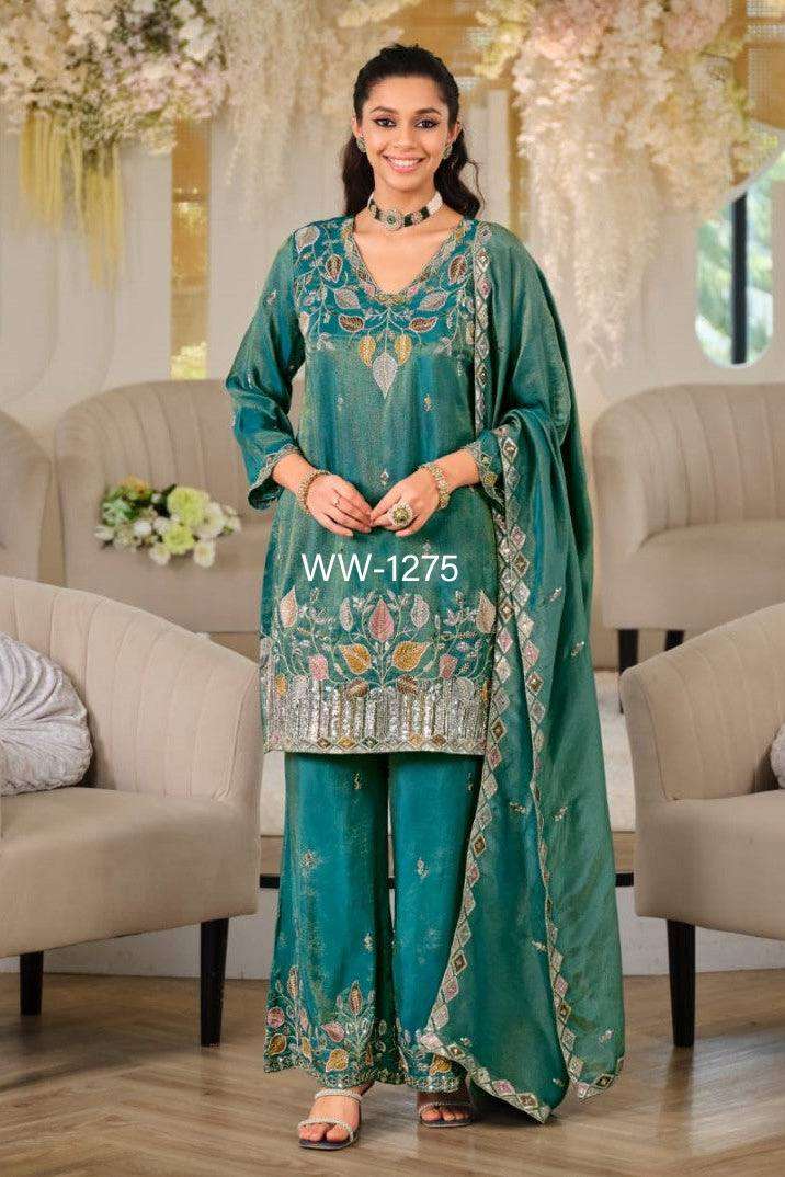 WW 1275 SILK DESIGNER WORK READY TO WEAR PARTY WEAR LADIES SUIT