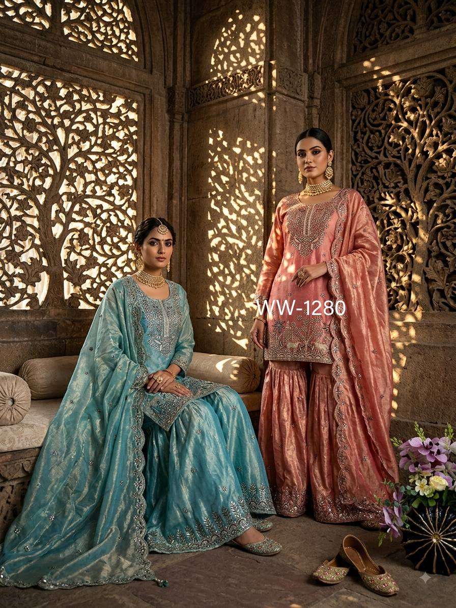 WW 1280 SILK BEAUTIFUL DESIGNER LOOK WEDDING FUNCTION WEAR SHARARA SUIT