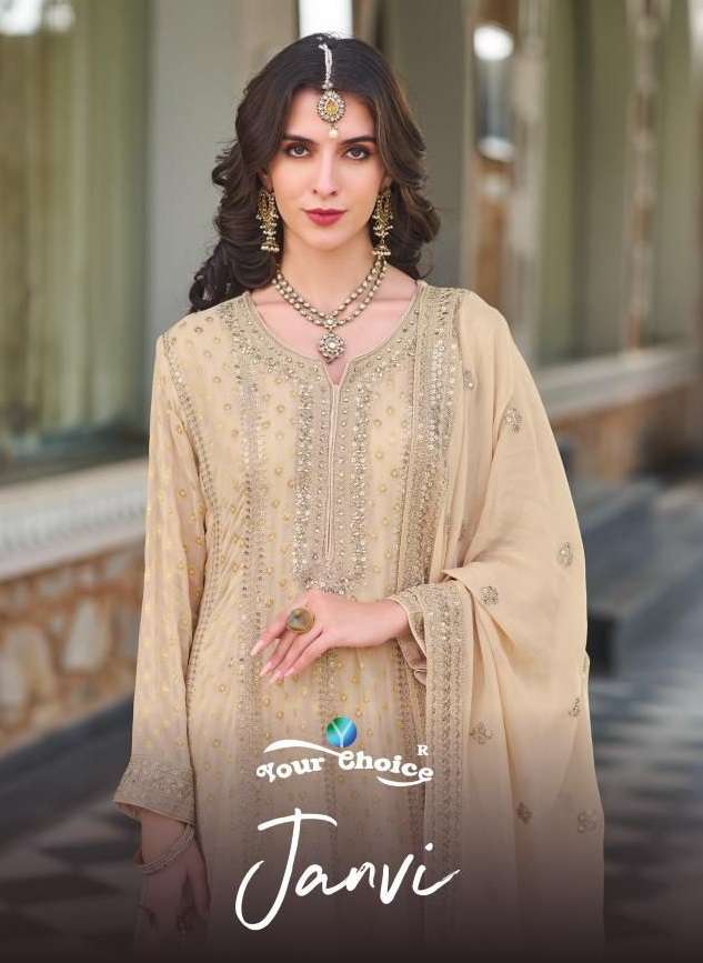 YOUR CHOICE JANVI HEAVY EMBROIDERED DESIGNER WEDDING FUNCTION WEAR LADIES SUIT