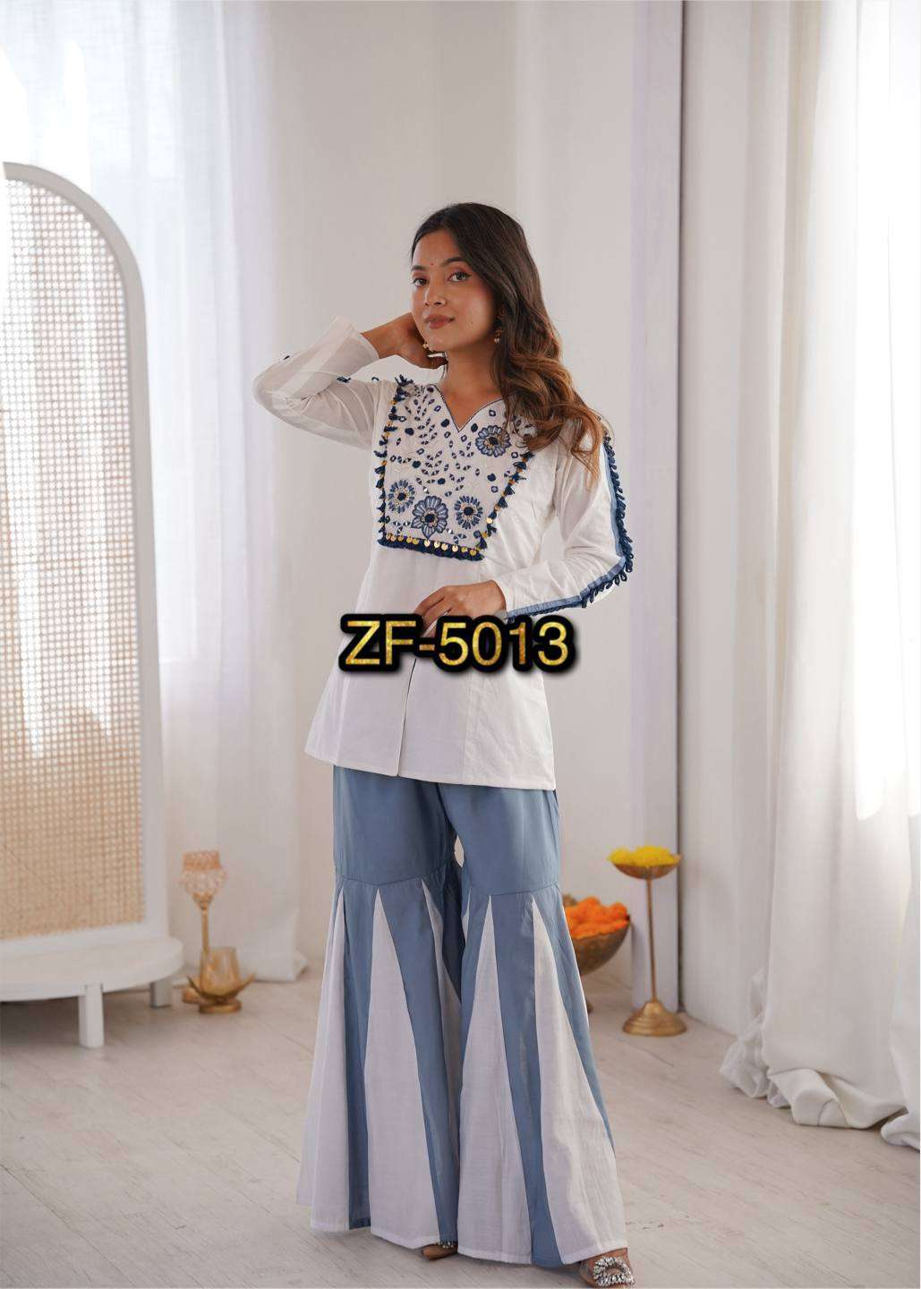 ZF 5013 SILK PREETY LOOK DESIGNER KURTI WITH PLAZZO PAIR 